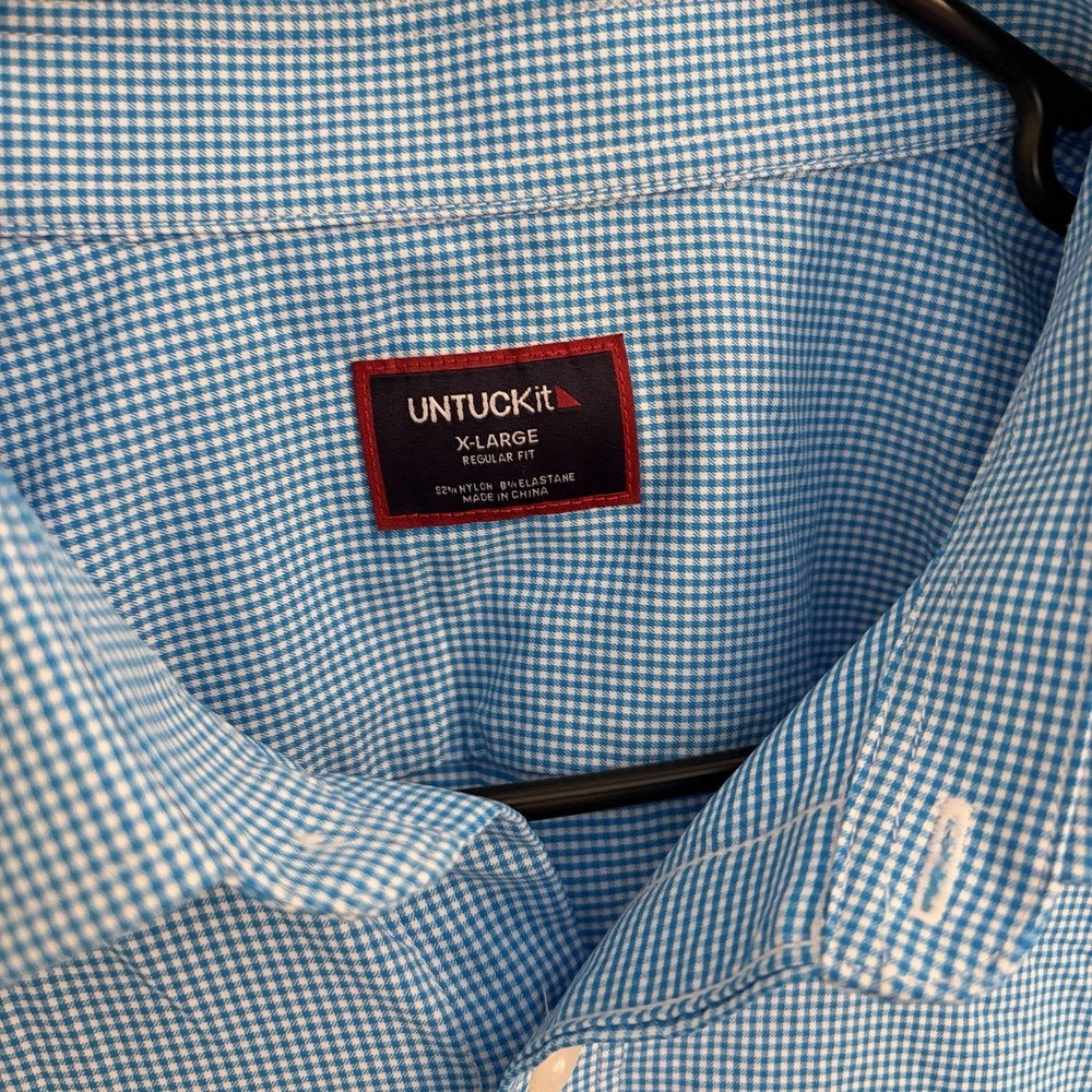 UNTUCKit Mens XL Blue Checkered Performance Long Sleeve Button Down Shirt - Picture 3 of 10
